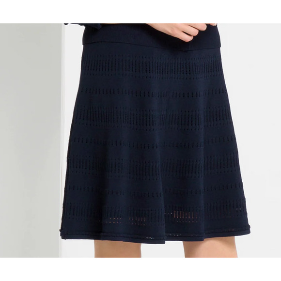 Sandro Paris Janis Open Stitch Trapeze A Line Skirt Pull On Marine Navy Size 2 - Picture 1 of 15